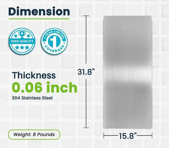 Alt view image 2 of 6 - Stainless Steel Wall Protector for Commercial Bathroom Kitchen & Office with 3M Adhesive, Easy to Clean, Heat & Water Resistant, 31.8 x 15.8 2 Pack