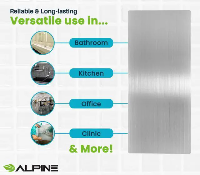 Alt view image 6 of 6 - Stainless Steel Wall Protector for Commercial Bathroom Kitchen & Office with 3M Adhesive, Easy to Clean, Heat & Water Resistant, 31.8 x 15.8 2 Pack