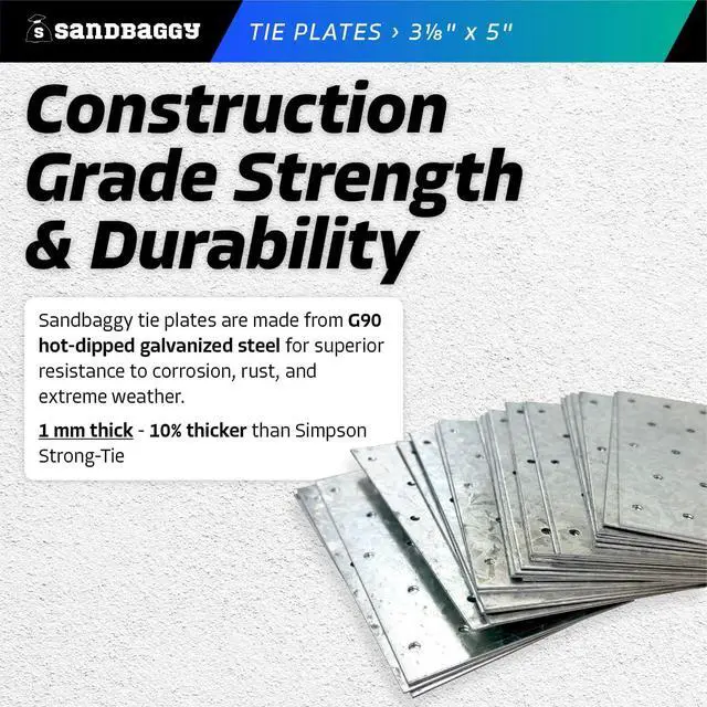 Alt view image 4 of 6 - Tie Plate for Wood (3-1/8" x 5") - Hot Dipped Galvanized Steel - 20 Gauge - 23 Nail Holes (Similar to Simpson Strong-Tie TP35) (3.125" x 5", 100)