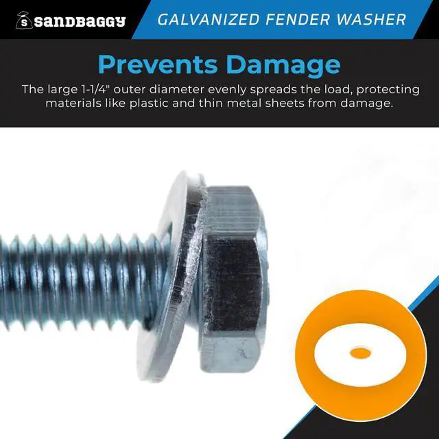 Alt view image 3 of 6 - 1/4 x 1-1/4 Galvanized Fender Washer (Zinc Plated) (1300, Silver, 1/4 x 1-1/4)