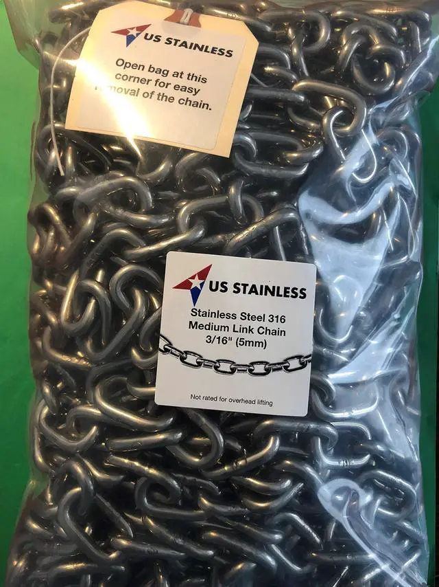 Alt view image 2 of 5 - Stainless Steel 316 Chain 3/16" (5mm) Medium Link Chain 50'