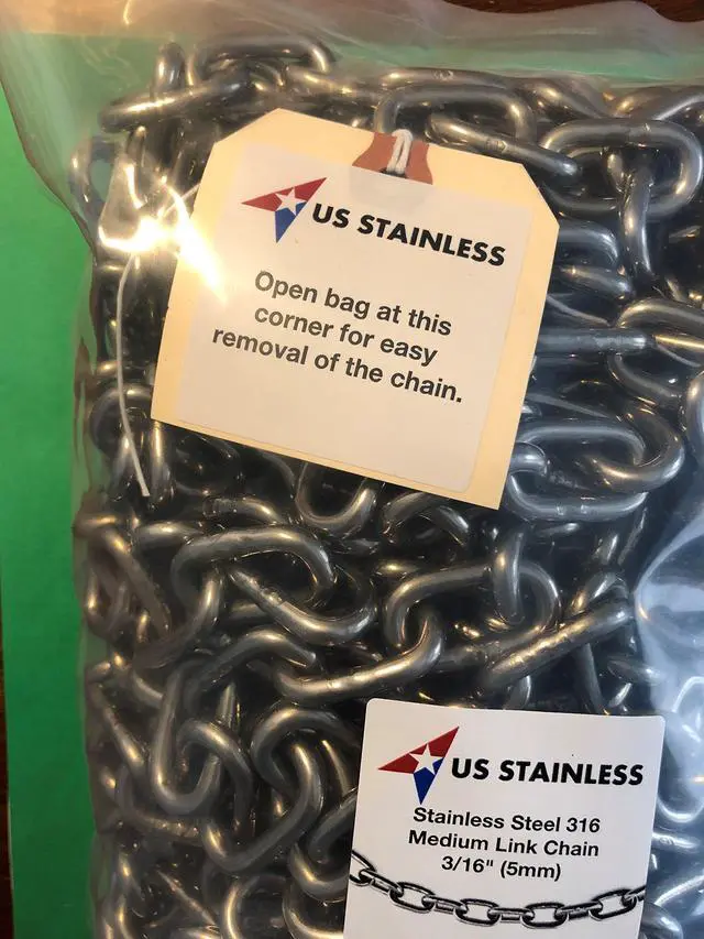 Alt view image 3 of 5 - Stainless Steel 316 Chain 3/16" (5mm) Medium Link Chain 50'