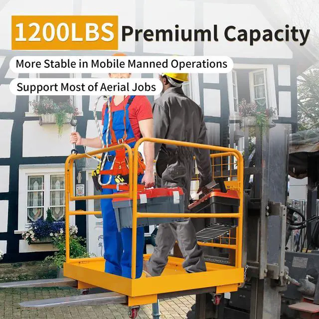 Alt view image 2 of 6 - Forklift Safety Cage, 36"x36" Lift Basket, Heavy Duty Forklift Man Basket 1200LBS Capacity with 4 Wheels, Safety Set, Forklift Work Platform for Most Aerial Jobs