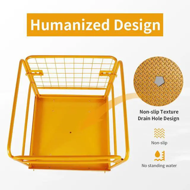 Alt view image 5 of 6 - Forklift Safety Cage, 36"x36" Lift Basket, Heavy Duty Forklift Man Basket 1200LBS Capacity with 4 Wheels, Safety Set, Forklift Work Platform for Most Aerial Jobs