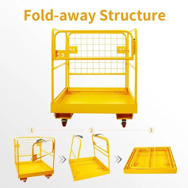 Alt view image 6 of 6 - Forklift Safety Cage, 36"x36" Lift Basket, Heavy Duty Forklift Man Basket 1200LBS Capacity with 4 Wheels, Safety Set, Forklift Work Platform for Most Aerial Jobs