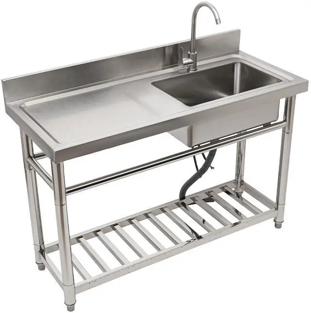 Main image of Commercial Stainless Steel Kitchen Sink Prep Counter, Freestanding 1 Compartment Utility Sink, Single Bowl Outdoor Sinks with Pull Out Faucet, For Restaurant, Garage