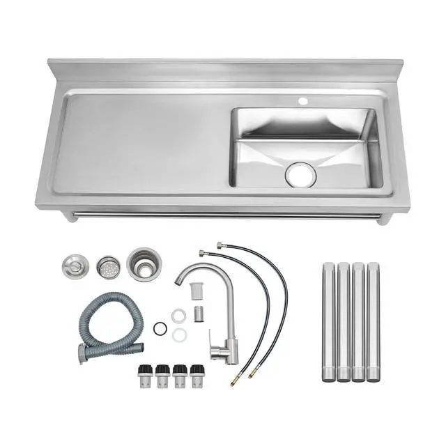 Alt view image 3 of 6 - Commercial Stainless Steel Kitchen Sink Prep Counter, Freestanding 1 Compartment Utility Sink, Single Bowl Outdoor Sinks with Pull Out Faucet, For Restaurant, Garage