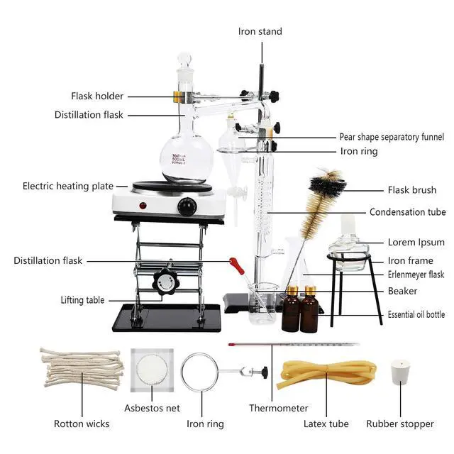 Alt view image 2 of 6 - Essential Oil Distillation Equipment, Distillation Apparatus for Home Glass Steam Distillation Apparatus Kit, Professional 500/1000ML 1000W Lab Glassware Equipment for Distillation (500ml)