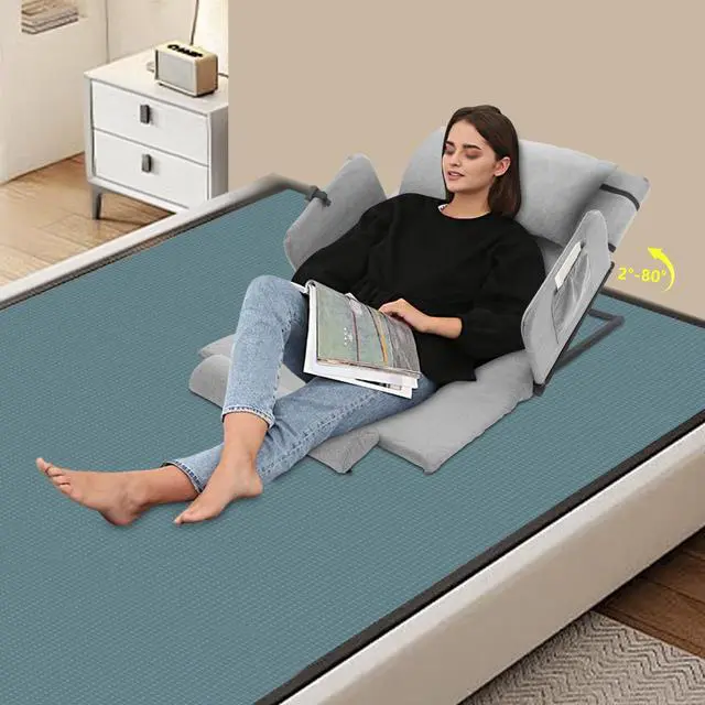 Alt view image 2 of 6 - 661.39 lbs Capacity Electric Lift Backrest Bed, 2-80° Adjustable Back Rest for Sitting with Guardrail & Foot Pad, Remote Control Lift Back Rest Bed Sitting Auxiliary Rising for Seniors Pregnant
