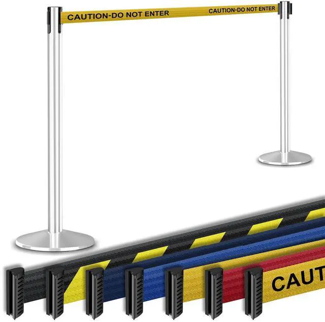 Main image of Commercial-Grade Stanchion 2-Pack by RETRACTA-Belt Prime (Model P100PS1) 10 Retractable Belt Barrier - Heavy Base Crowd Control Barrier (Polished Stainless Steel w/Caution Belt)