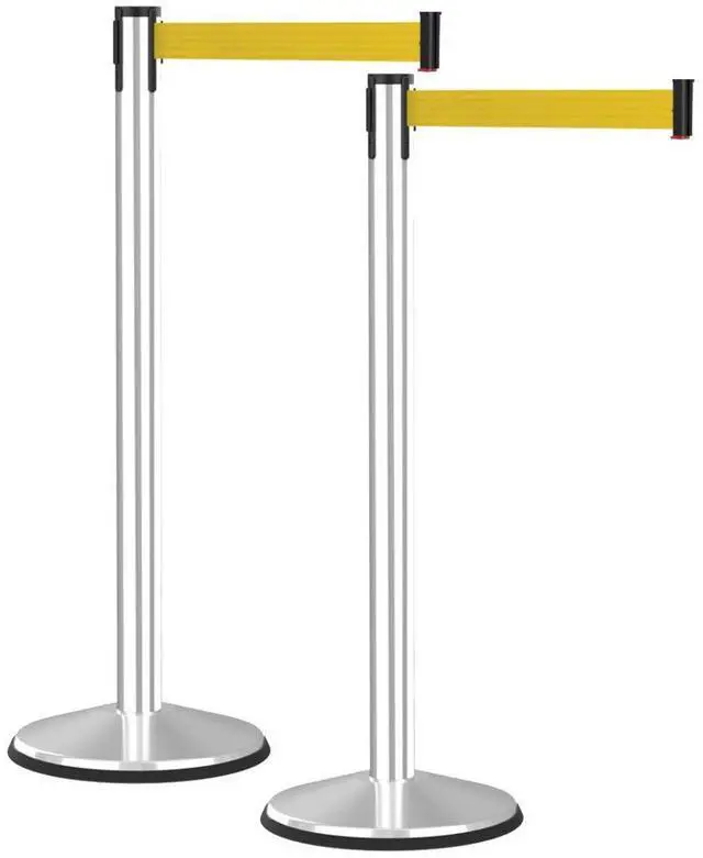 Main image of Commercial-Grade Stanchion 2-Pack by RETRACTA-Belt Prime (Model P100PS1) 10 Retractable Belt Barrier - Heavy Base Crowd Control Barrier (Polished Stainless Steel w/Yellow Belt)