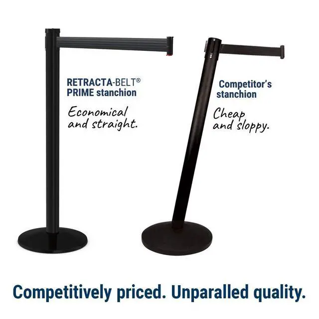Alt view image 2 of 6 - Commercial-Grade Stanchion 2-Pack by RETRACTA-Belt Prime (Model P100PS1) 10 Retractable Belt Barrier - Heavy Base Crowd Control Barrier (Polished Stainless Steel w/Yellow Belt)