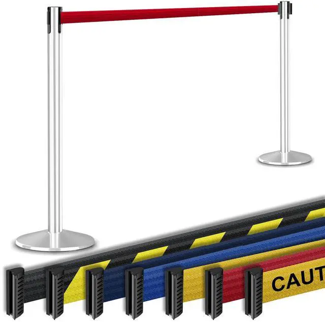 Main image of Commercial-Grade Stanchion 2-Pack by RETRACTA-Belt Prime (Model P100PS1) 10 Retractable Belt Barrier - Heavy Base Crowd Control Barrier (Polished Stainless Steel w/Res Belt)