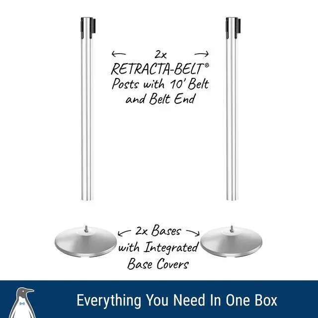 Alt view image 5 of 6 - Commercial-Grade Stanchion 2-Pack by RETRACTA-Belt Prime (Model P100PS1) 10 Retractable Belt Barrier - Heavy Base Crowd Control Barrier (Polished Stainless Steel w/Black & Yellow Belt)