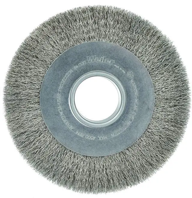 Main image of 03590 8" Wide Face Crimped Wire Wheel,.0118" Stainless Steel Fill, 2" Arbor Hole, Made in The USA