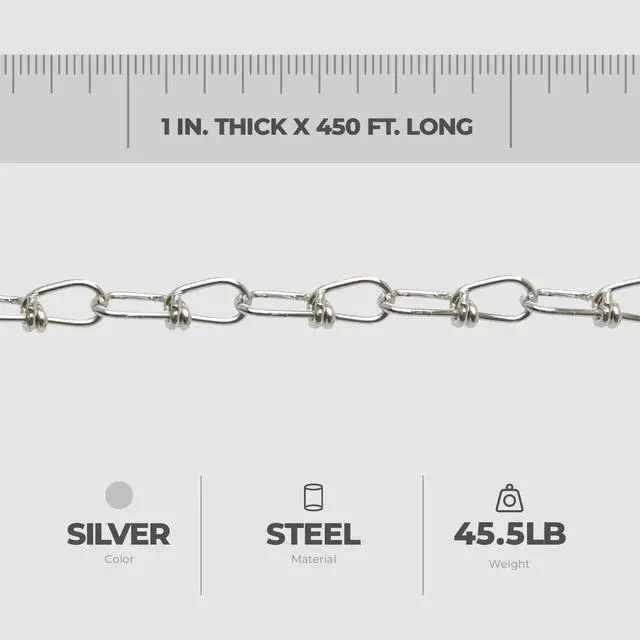 Alt view image 3 of 6 - Chain & Fittings Low Carbon Steel Zinc Plated Inco Double Loop Chain in Square Pail for Industrial Equipment and Scientific Purposes, Silver