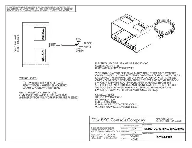 Alt view image 2 of 2 - DS100-DG Dual Foot Switch with Guard, Made in USA, Electrical, Momentary Action, Two Pedal, 8-ft Cable with Leads, Twin Pedal, Left/Right, Up/Down, or Forward/Reverse