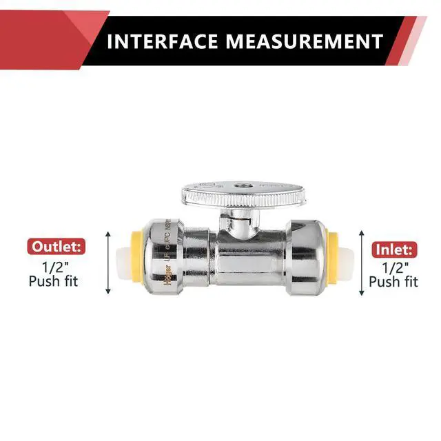Alt view image 2 of 6 - (Pack of 20) Push Fit 1/4 Turn Straight Stop Valve Water Shut Off 1/2 Inch Push x 1/2 Inch Push, Chrome with a Disconnect Clip,(PF-VALVE035-20PCS)