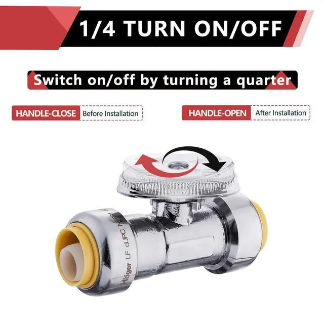 Alt view image 3 of 6 - (Pack of 20) Push Fit 1/4 Turn Straight Stop Valve Water Shut Off 1/2 Inch Push x 1/2 Inch Push, Chrome with a Disconnect Clip,(PF-VALVE035-20PCS)