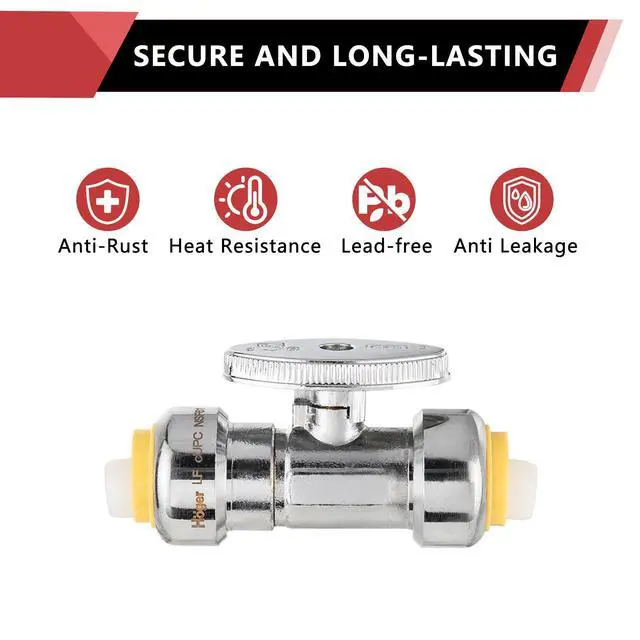 Alt view image 5 of 6 - (Pack of 20) Push Fit 1/4 Turn Straight Stop Valve Water Shut Off 1/2 Inch Push x 1/2 Inch Push, Chrome with a Disconnect Clip,(PF-VALVE035-20PCS)