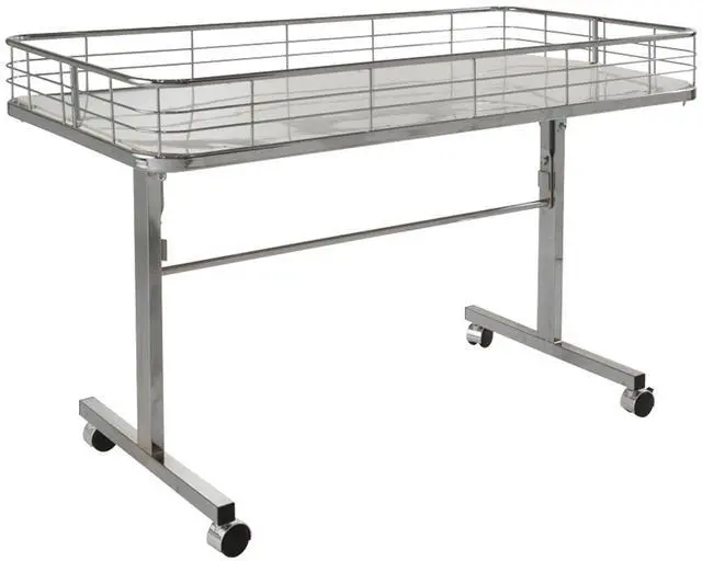 Main image of Folding Dump Table, 48 Chrome Retail Display Table with Wire Fence, Rolling Merchandise Bin with Locking Casters, 23.5x47x31
