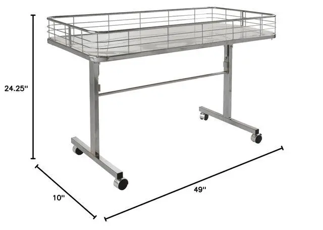 Alt view image 2 of 2 - Folding Dump Table, 48 Chrome Retail Display Table with Wire Fence, Rolling Merchandise Bin with Locking Casters, 23.5x47x31
