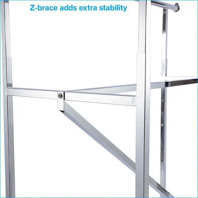 Alt view image 2 of 6 - Chrome Double Clothing Rack with Z-Brace - 60''W x 24''D x 47-72''H - Adjustable Height, Durable and Sleek Double Clothes Rack for Commercial, Retail, Thrift, and Boutique Use