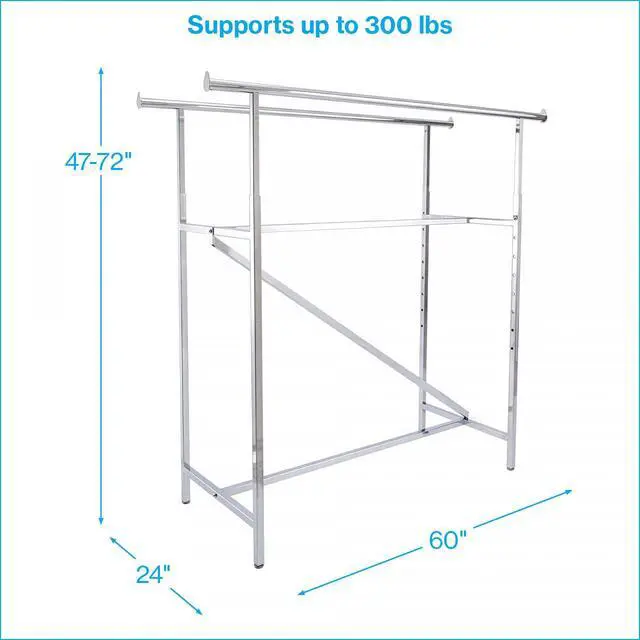 Alt view image 5 of 6 - Chrome Double Clothing Rack with Z-Brace - 60''W x 24''D x 47-72''H - Adjustable Height, Durable and Sleek Double Clothes Rack for Commercial, Retail, Thrift, and Boutique Use