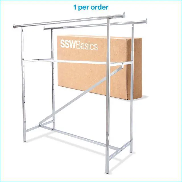 Alt view image 6 of 6 - Chrome Double Clothing Rack with Z-Brace - 60''W x 24''D x 47-72''H - Adjustable Height, Durable and Sleek Double Clothes Rack for Commercial, Retail, Thrift, and Boutique Use