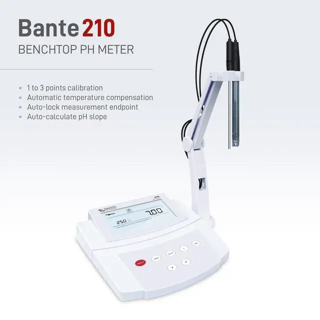 Alt view image 2 of 6 - Bante 210 Benchtop pH Meter | Lab pH Meter for Routine Measurements, ±0.01 pH Accuracy, 3 Points Calibration, Equipped with pH Electrode, Temperature Probe and Buffers