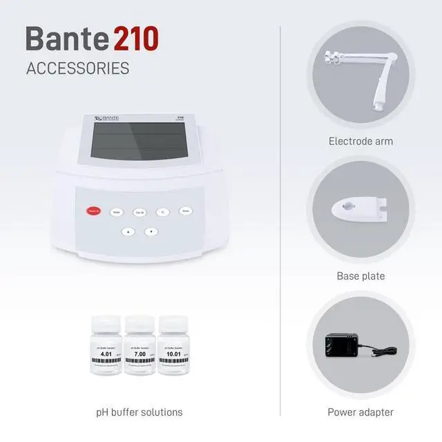 Alt view image 5 of 6 - Bante 210 Benchtop pH Meter | Lab pH Meter for Routine Measurements, ±0.01 pH Accuracy, 3 Points Calibration, Equipped with pH Electrode, Temperature Probe and Buffers