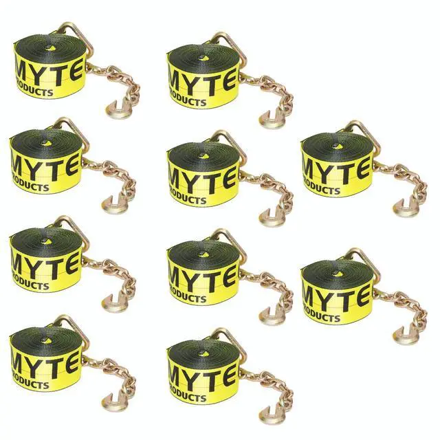 Main image of (10 Pack 3" X30' Winch Straps w/Chain, WLL 5000 Flatbed Tie Down Strap