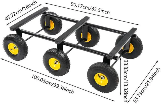 Alt view image 2 of 6 - 6-Wheel All-Terrain Utility Cart, Heavy Duty Dolly Cart 1200LBS Capacity, 10" Inflatable Tires Yard Wagon for Moving Furniture Appliances, Large Items, Removable Frame Hand Truck, Black