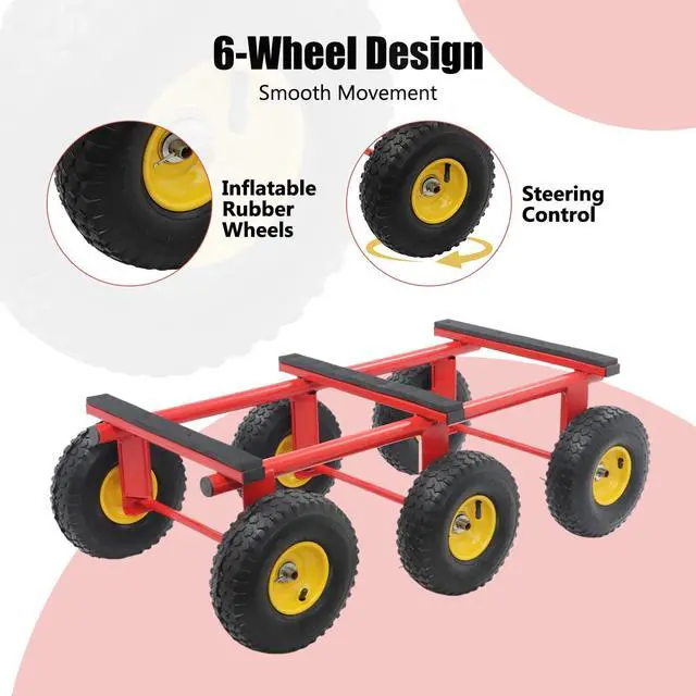 Alt view image 4 of 6 - 6-Wheel All-Terrain Utility Cart, Heavy Duty Dolly Cart 1200LBS Capacity, 10" Inflatable Tires Yard Wagon for Moving Furniture Appliances, Large Items, Removable Frame Hand Truck, Black