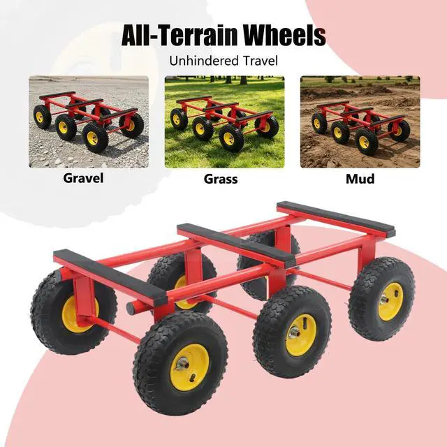 Alt view image 5 of 6 - 6-Wheel All-Terrain Utility Cart, Heavy Duty Dolly Cart 1200LBS Capacity, 10" Inflatable Tires Yard Wagon for Moving Furniture Appliances, Large Items, Removable Frame Hand Truck, Black