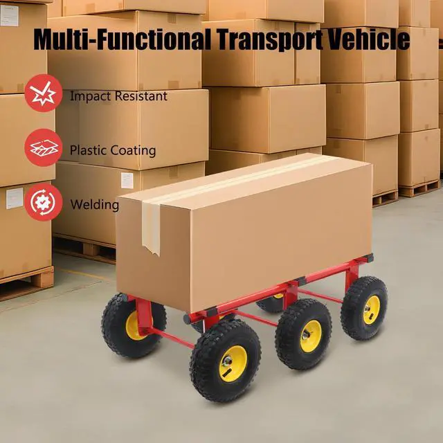Alt view image 6 of 6 - 6-Wheel All-Terrain Utility Cart, Heavy Duty Dolly Cart 1200LBS Capacity, 10" Inflatable Tires Yard Wagon for Moving Furniture Appliances, Large Items, Removable Frame Hand Truck, Black