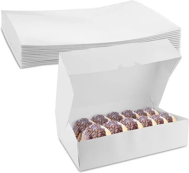 Main image of White Donut Boxes 14" x 10" x 3.5" - Auto Pop-Up Bakery Boxes No-Window (Pack of 125) - Made in the USA
