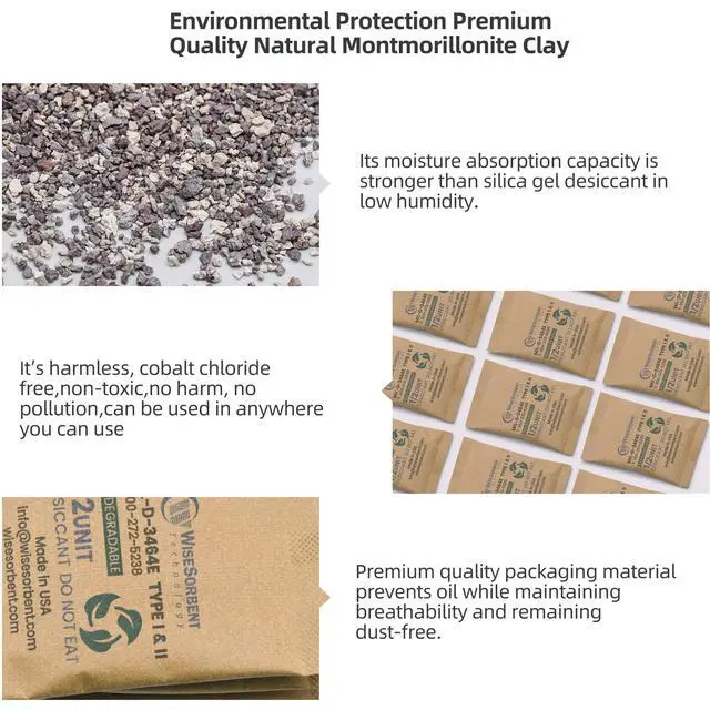 Alt view image 3 of 6 - Kraft Clay Desiccants Packs for Safe, 17 Gram 700 Pack Dehumidifier for Gun Safe, Military Grade Moisture Absorbers, Conforms to MIL-D-3464E Type I & II Absorbents