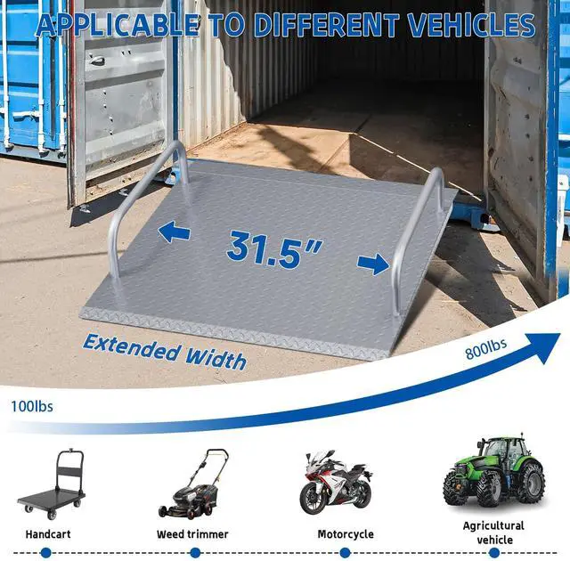 Alt view image 4 of 6 - Door Threshold Ramp 800 LBS Capacity, Shed Ramp for Riding Mower, Easy to Install Ramps for Lawn Mower, 33.5" W×31.5" L Anti-Slip Metal Ramps for Wheelchairs, Garden Cart, Motorcycle