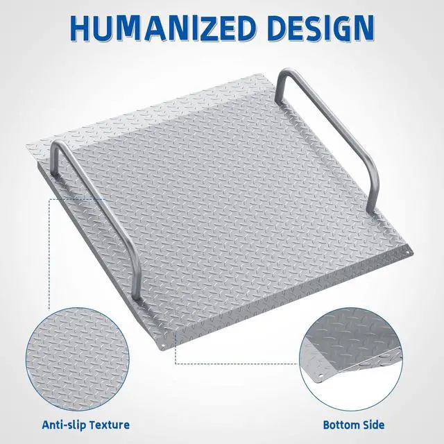 Alt view image 5 of 6 - Door Threshold Ramp 800 LBS Capacity, Shed Ramp for Riding Mower, Easy to Install Ramps for Lawn Mower, 33.5" W×31.5" L Anti-Slip Metal Ramps for Wheelchairs, Garden Cart, Motorcycle