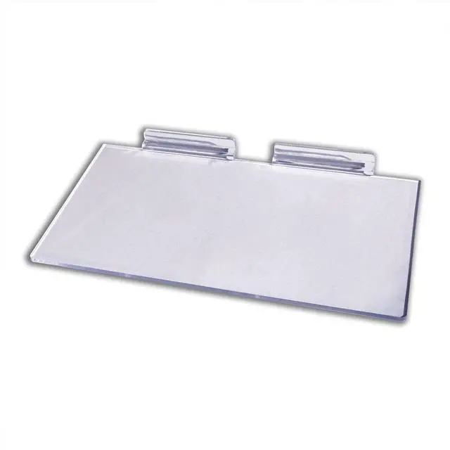 Main image of Large Clear Acrylic Slatwall Shoe Shelf, 6" D x 12" L Flat Plastic Display Shelf Made with.16" Thick Styrene - 100 Pack