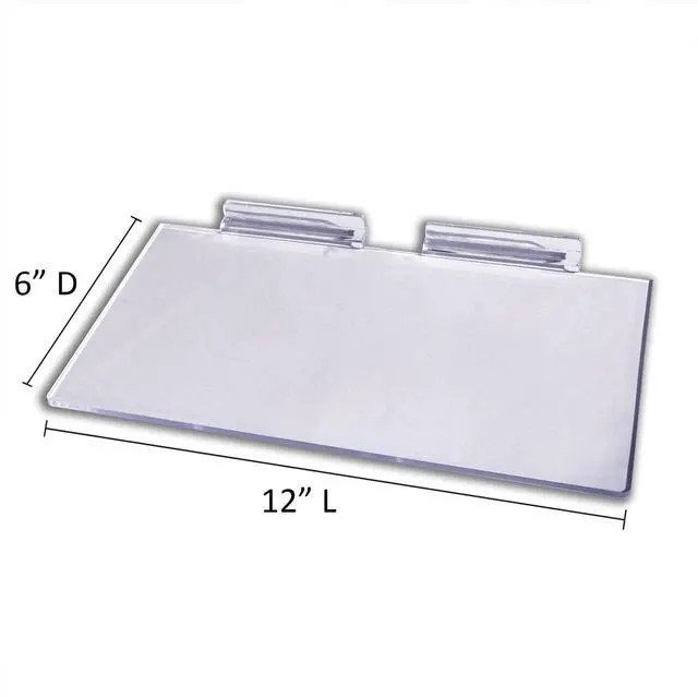 Alt view image 3 of 6 - Large Clear Acrylic Slatwall Shoe Shelf, 6" D x 12" L Flat Plastic Display Shelf Made with.16" Thick Styrene - 100 Pack