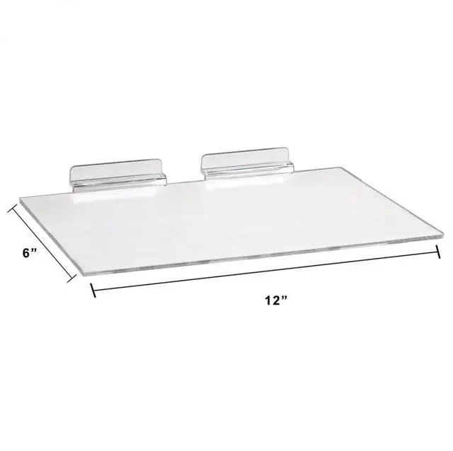 Alt view image 6 of 6 - Large Clear Acrylic Slatwall Shoe Shelf, 6" D x 12" L Flat Plastic Display Shelf Made with.16" Thick Styrene - 100 Pack