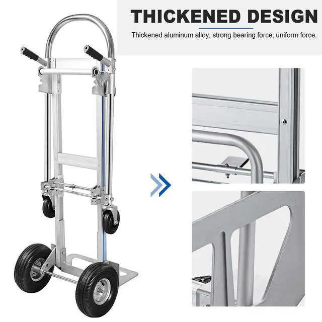 Alt view image 5 of 6 - 2 in 1 Aluminum Hand Truck, Industrial Convertible Hand Truck and Dolly 1000 LBS Capacity, Heavy Duty Hand Truck Flatform Cart with 10" Hi Tech Rubber Wheels