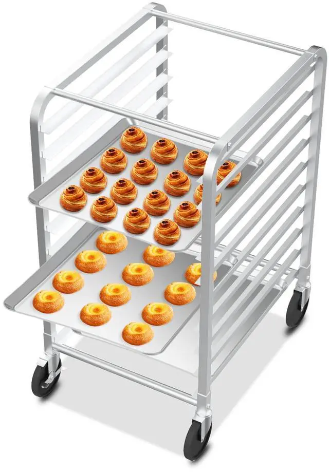 Main image of 10-Tier Full/Half Sheet Pan Rack, Aluminum Bakery Rack, Speed Bakers Rack with Lockable Wheels for Home Commercial Kitchen, Restaurant, Cafeteria, Dessert Shop, 20" W x 26" D x 38" H