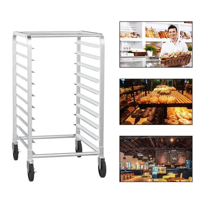 Alt view image 2 of 6 - 10-Tier Full/Half Sheet Pan Rack, Aluminum Bakery Rack, Speed Bakers Rack with Lockable Wheels for Home Commercial Kitchen, Restaurant, Cafeteria, Dessert Shop, 20" W x 26" D x 38" H