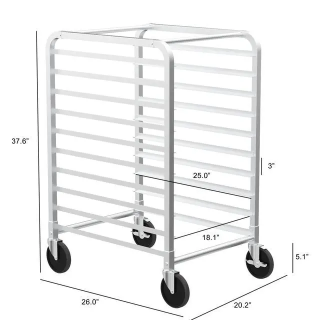 Alt view image 3 of 6 - 10-Tier Full/Half Sheet Pan Rack, Aluminum Bakery Rack, Speed Bakers Rack with Lockable Wheels for Home Commercial Kitchen, Restaurant, Cafeteria, Dessert Shop, 20" W x 26" D x 38" H