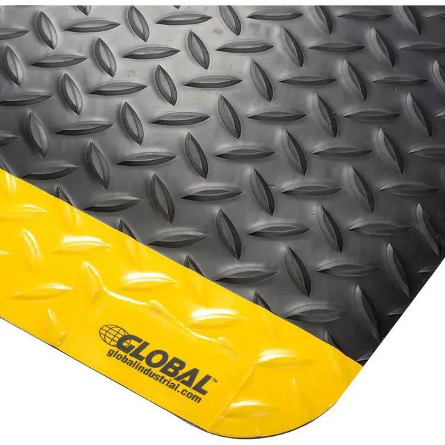 Alt view image 2 of 3 - 36" W x 60" L Diamond Plate Ergonomic Anti Fatigue Mat with Beveled Edges, Vinyl Surface & PVC Foam Backing, 9/16" Thick, Black/Yellow Border