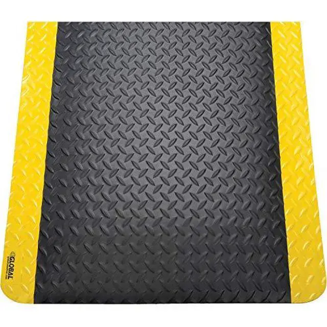 Alt view image 3 of 3 - 36" W x 60" L Diamond Plate Ergonomic Anti Fatigue Mat with Beveled Edges, Vinyl Surface & PVC Foam Backing, 9/16" Thick, Black/Yellow Border