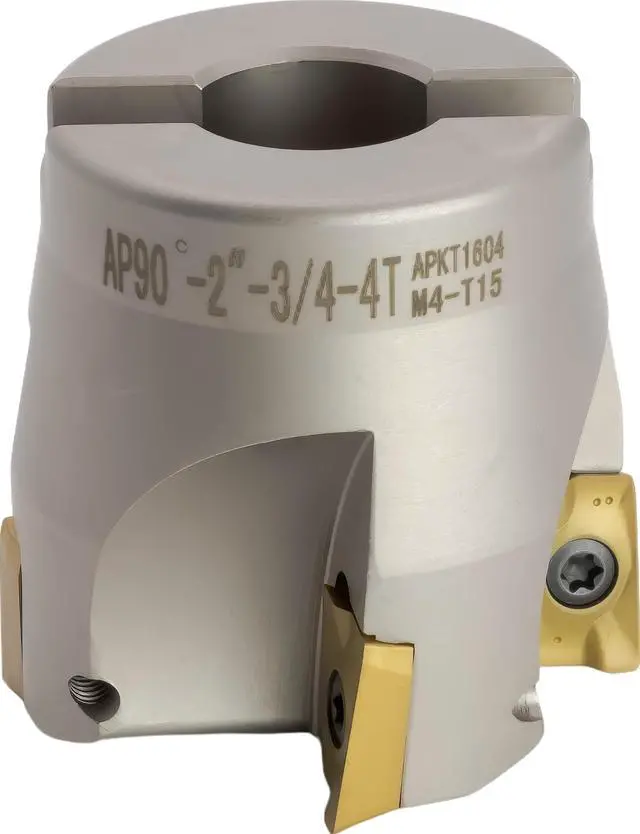 Alt view image 2 of 2 - 2" 90° Indexable Face (Shell) Mill, for Square Shoulder Milling, 3/4" Arbor Hole Diameter, 4 Flute, with 4 pcs APKT1604 Carbide Inserts